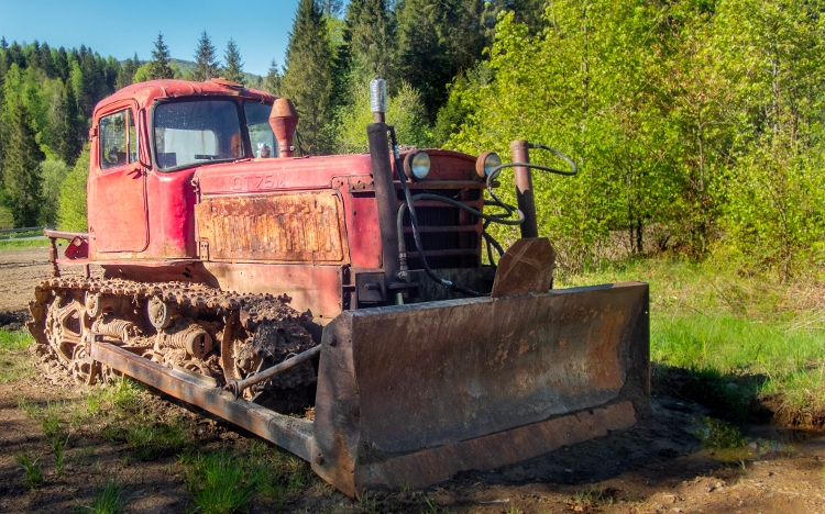 Red bulldozer, Strzebowiska, Poland